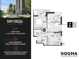 Продается 2-комнатная квартира ЖК Парк Победы 2, литера 6, 63.3  м², 6614850 рублей