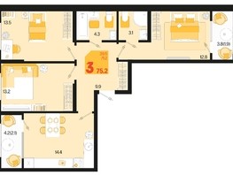 Продается 3-комнатная квартира ЖК Первое место, квартал 1.3, литер 2, 75.2  м², 8805920 рублей
