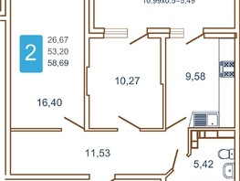 Продается 2-комнатная квартира ЖК Хорошая погода, литера 2, 59.05  м², 7440300 рублей