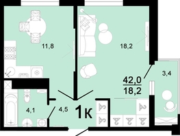 Продается 1-комнатная квартира ЖК Горячий, литера 1, 42  м², 5460000 рублей