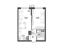 Продается 1-комнатная квартира ЖК Порто-Ново, литера 5, 37.5  м², 6607500 рублей