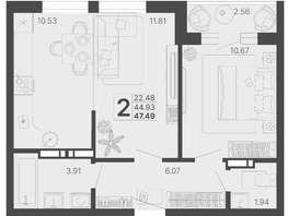 Продается 2-комнатная квартира ЖК Светский лес, литер 4, 46.21  м², 21764910 рублей