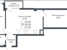 Продается 2-комнатная квартира ЖК Клубный квартал Европа, 5, литера 7, 61.46  м², 7395175 рублей