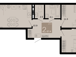 Продается 2-комнатная квартира ЖК Хозяин морей, литер 1, 67.4  м², 16580400 рублей