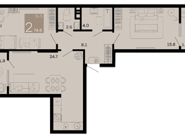 Продается 2-комнатная квартира ЖК Хозяин морей, литер 1, 74.6  м², 22305400 рублей