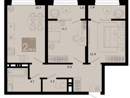 Продается 2-комнатная квартира ЖК Хозяин морей, литер 1, 59.6  м², 14900000 рублей