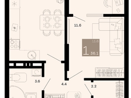 Продается 1-комнатная квартира ЖК Хозяин морей, литер 1, 36.1  м², 10559250 рублей