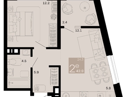 Продается 2-комнатная квартира ЖК Хозяин морей, литер 2, 42.9  м², 14392950 рублей