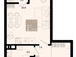 Продается 1-комнатная квартира ЖК Хозяин морей, литер 2, 33  м², 9546900 рублей