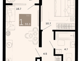 Продается 1-комнатная квартира ЖК Хозяин морей, литер 2, 38.3  м², 11911300 рублей