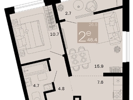 Продается 2-комнатная квартира ЖК Хозяин морей, литер 2, 46.4  м², 15544000 рублей