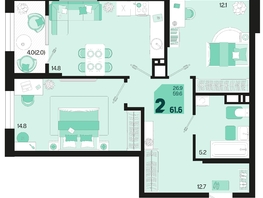 Продается 2-комнатная квартира ЖК Первое место, квартал 1.4, литер 1, 61.6  м², 8993600 рублей