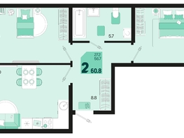 Продается 2-комнатная квартира ЖК Первое место, квартал 1.4, литер 2, 60.8  м², 7660800 рублей