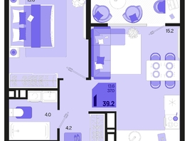 Продается 1-комнатная квартира ЖК Первое место, квартал 1.4, литер 2, 39.2  м², 6076000 рублей