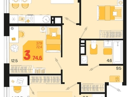 Продается 3-комнатная квартира ЖК Первое место, квартал 1.4, литер 2, 74.6  м², 10145600 рублей