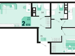 Продается 2-комнатная квартира ЖК Первое место, квартал 1.5, литер 1, 67  м², 10385000 рублей