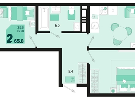 Продается 2-комнатная квартира ЖК Первое место, квартал 1.5, литер 1, 65.8  м², 8883000 рублей