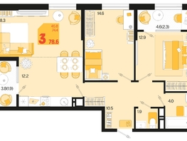 Продается 3-комнатная квартира ЖК Первое место, квартал 1.5, литер 1, 78.6  м², 12183000 рублей