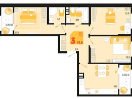 Продается 3-комнатная квартира ЖК Первое место, квартал 1.5, литер 1, 74.6  м², 9698000 рублей