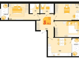 Продается 3-комнатная квартира ЖК Первое место, квартал 1.5, литер 1, 75.2  м², 9625600 рублей