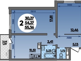 Продается 2-комнатная квартира ЖК Романовский, литера 1, 55.36  м², 5516927 рублей