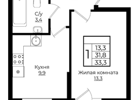 Продается 1-комнатная квартира ЖК Клубный квартал Европа 6, литера 7, 33.3  м², 6904422 рублей