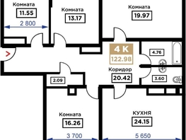 Продается 4-комнатная квартира ЖК Сердце, 122.98  м², 41567240 рублей