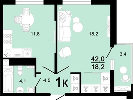 Продается 1-комнатная квартира ЖК Горячий, литера 3, 42  м², 5670000 рублей