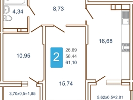 Продается 2-комнатная квартира ЖК Хорошая погода, литера 1, 64.85  м², 8171100 рублей