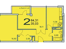 Продается 2-комнатная квартира ЖК Две реки, 64.6  м², 10206800 рублей