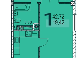 Продается 1-комнатная квартира ЖК Две реки, 43.32  м², 8144160 рублей