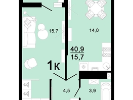 Продается 1-комнатная квартира ЖК Горячий, литера 4, 40.9  м², 5713730 рублей