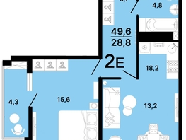 Продается 2-комнатная квартира ЖК Горячий, литера 4, 49.6  м², 6663760 рублей