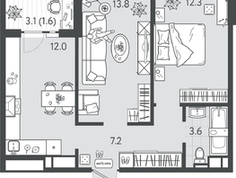 Продается 2-комнатная квартира ЖК Все Свои VIP, литера 4, 50.4  м², 12852000 рублей