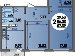 Продается 2-комнатная квартира ЖК Первый, литера 1, 57.39 м², 5888214 рублей