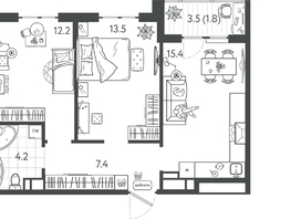 Продается 2-комнатная квартира ЖК Все Свои VIP, литера 4, 54.1 м², 13795500 рублей