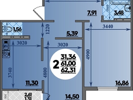 Продается 2-комнатная квартира ЖК Восточный, литера 46, 62.31  м², 8212550 рублей