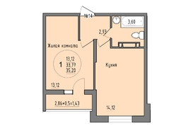 Продается 1-комнатная квартира ЖК Друг, литера 3, 35.2 м², 5104000 рублей