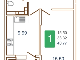 Продается 1-комнатная квартира ЖК Хорошая погода, литера 2, 42.35  м², 5505500 рублей