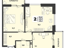 Продается 2-комнатная квартира ЖК Лето, литера 1/2, 48.2  м², 7255000 рублей