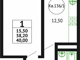 Продается 1-комнатная квартира ЖК Грин Парк, литер 3, 38.2  м², 4125600 рублей