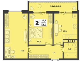 Продается 2-комнатная квартира ЖК Лето, литера 1.2, 53.6  м², 7529000 рублей