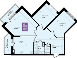 Продается 3-комнатная квартира ЖК Левада, литера 7, 80.8  м², 10907273 рублей