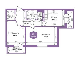 Продается 2-комнатная квартира ЖК Левада, литера 6, 66.05  м&sup2;, 8866495 рублей