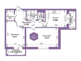 Продается 2-комнатная квартира ЖК Левада, литера 6, 66.31  м&sup2;, 8757245 рублей