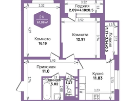 Продается 2-комнатная квартира ЖК Левада, литера 6, 61.08  м&sup2;, 8033348 рублей