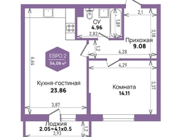 Продается 1-комнатная квартира ЖК Левада, литера 6, 54.06  м&sup2;, 7403870 рублей