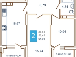 Продается 2-комнатная квартира ЖК Хорошая погода, литера 1, 66.35  м², 7762950 рублей