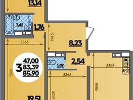 Продается 3-комнатная квартира ЖК Город у моря, литера 21, 85.9  м², 10188000 рублей