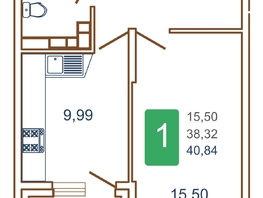 Продается 1-комнатная квартира ЖК Хорошая погода, литера 2, 42.3 м², 5499000 рублей